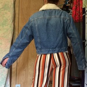 Cropped fuzzy lined jean jacket